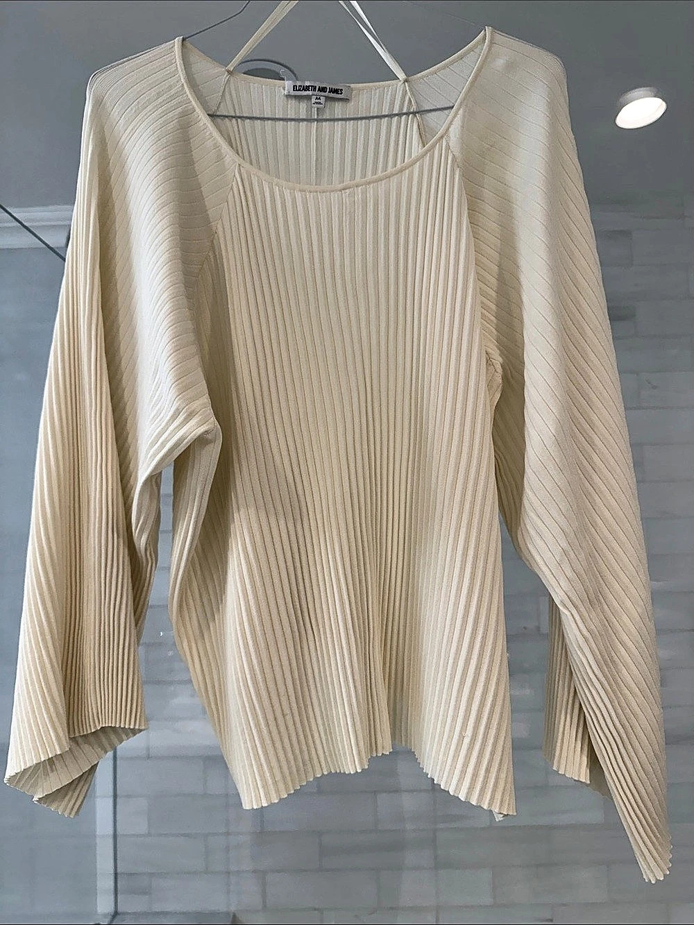 Elizabeth and James  Pleated Long Sleeve Knit Top in Cream Like New